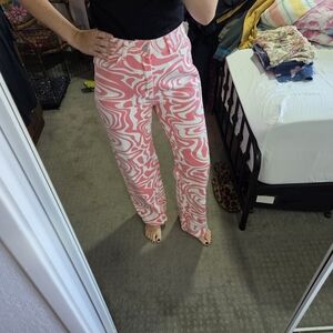 Pink and White Swirl Wide Leg Pants
